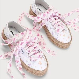 SUPERGA Floral Flower Mix Sneakers With Rope Platform. Like love shack fancy